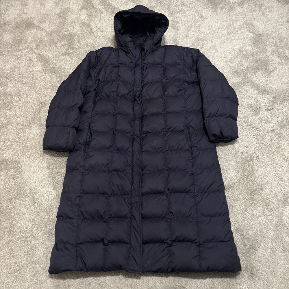 Lands' End Women Jacket XL 18 Blue Duck Down Puffer Long Coat Hooded